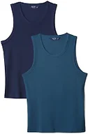 Amazon Essentials Men's Slim-Fit Ribbed Tank Top, Pack of 2, Navy Blazer/Dark Blue, Large