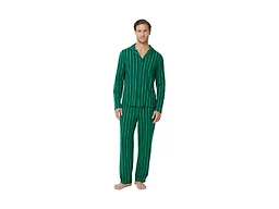 Amazon Essentials Men's Cotton-Modal Pajama Set, Long Sleeve Button-Down Top with Pants, Bold Green Stripe, XX-Large