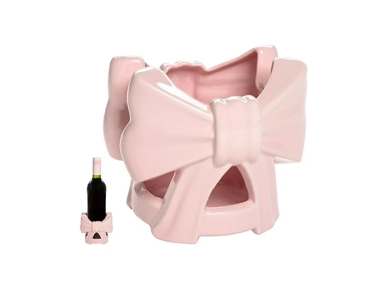 Paris Hilton Ceramic Wine Bottle Holder, Bow Design, One Size, Pink
