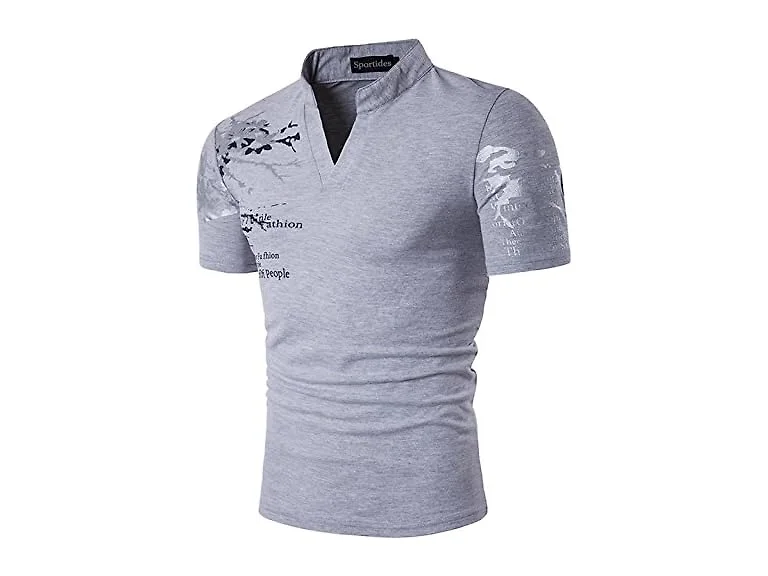 Sportides Men (L) Fashion V-Neck Henley Stand Tops