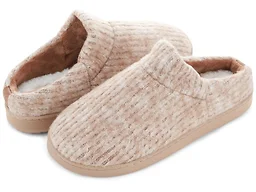 Floopi FLOOPI-403-TAUP-S Small Womens Fuzzy Ribbed Knit Clog Slipper Taupe