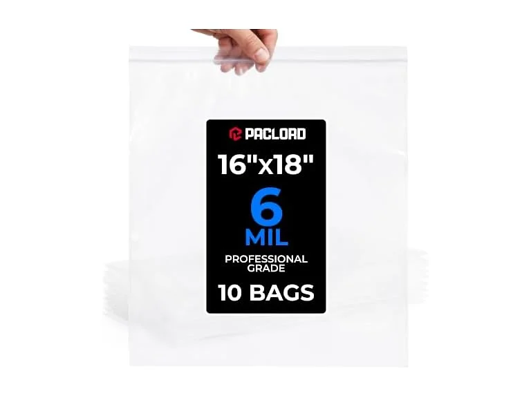 16" x 18" Large Reclosable Plastic Zip Bags, 10 Count