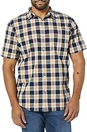 Amazon Essentials Men's Slim-Fit Short-Sleeve Poplin Shirt, Navy Gold Plaid, X-Large