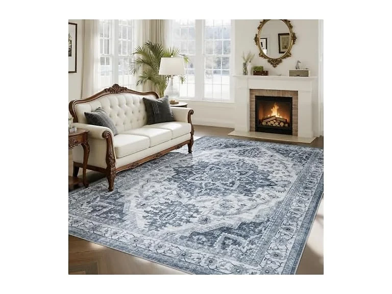 UKISS Blue Vintage Washable Rug 8'x10'