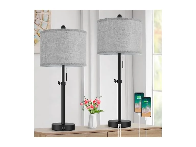 Kondras Table Lamps for Bedroom Set of 2, Grey Shade