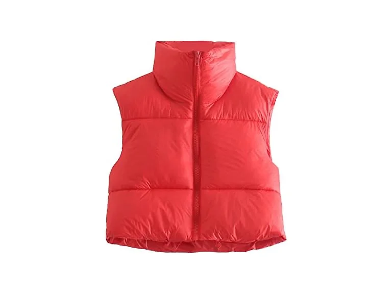 Houlengs Women (M) Stand Collar Crop Vest Red