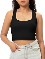 GGOV Sports Crop Tank Tops for Women Cropped Workout Tops Racerback Running Yoga Tanks Cotton Sleeveless Gym Shirts Black