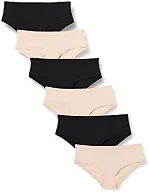 Amazon Essentials Women's Breathable Microfibre Seamless Panties (Available in Plus Size), Pack of 6, Black/Soft Petal, XX-Small
