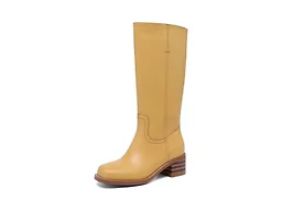 JOKACEAR Yellow Women's Knee High Boots Square Toe Chunky Block Heel Long Boots for Women Comfortable Slip on Low Heel Womens Riding Boot.