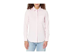 Amazon Essentials Women's Long Sleeve Button Down Stretch Oxford Shirt (Available in Plus Size), Light Pink White Stripe, X-Small