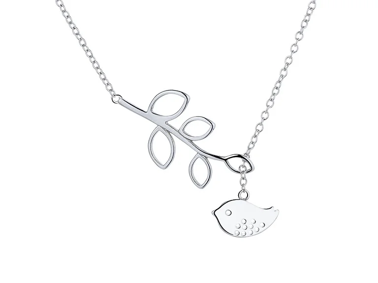 Lariat Brid and Leaf Pendant Necklace