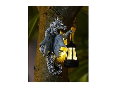 Goodeco 2 Pack Solar Dragon Tree Hugger Garden Statue Gray