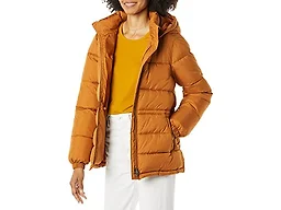 Amazon Essentials Women's Heavyweight Quilted Hooded Puffer Winter Jacket with Adjustable Waist, Tan, X-Large