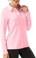 FKEEP Women Long Sleeve Polo Shirt Golf Sport Top Athletic Sportswear Tennis Activewear (Pink, S)