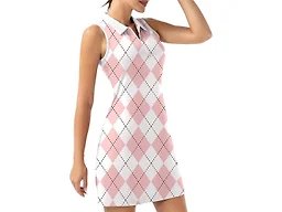 FKEEP Women's Golf Tennis Dress Sport Activewear Zipper V-Neck with Shorts and Pocket Workout Athletic (Pink Checkered, XXL)