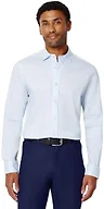 Amazon Essentials Men's Slim Fit Stretch Wrinkle Free Spread Collar Dress Shirt, Light Blue, Large