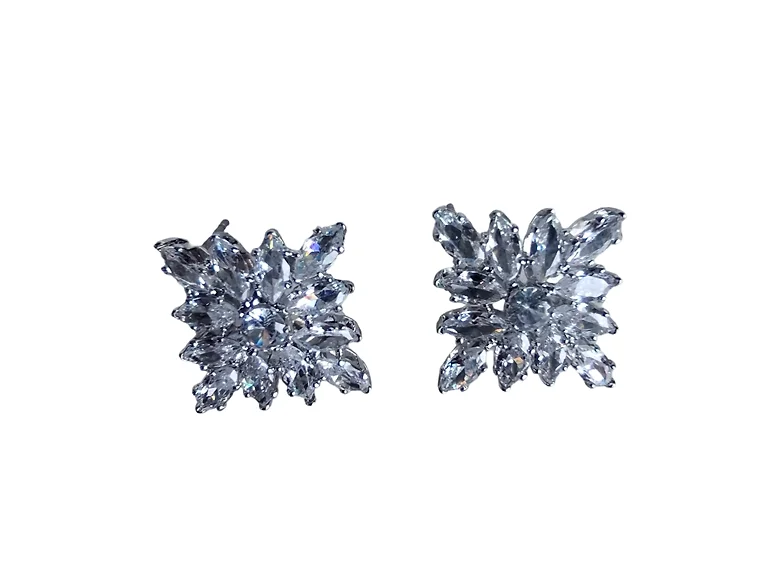 S/S Silver Tone Cluster Cubic Zirconia Stud Earrings
