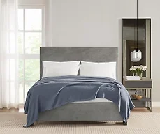 Vince Camuto Classic 100% Basket Woven Cotton Full/Queen Blanket in Dusty Blue, Solid Color, Oeko-TEX Certified