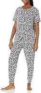Amazon Essentials Women's Soft Cotton Modal Maternity and Nursing Pajamas, Short Sleeve Loungewear Sleepwear Set with Pants, Navy Silhouette Floral, Large