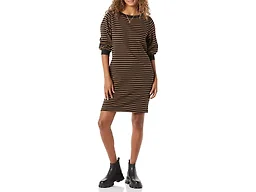 Amazon Essentials Women's Fleece Blouson Sleeve Crewneck Sweatshirt Dress (Available in Plus Size), Black Camel Stripe, Small