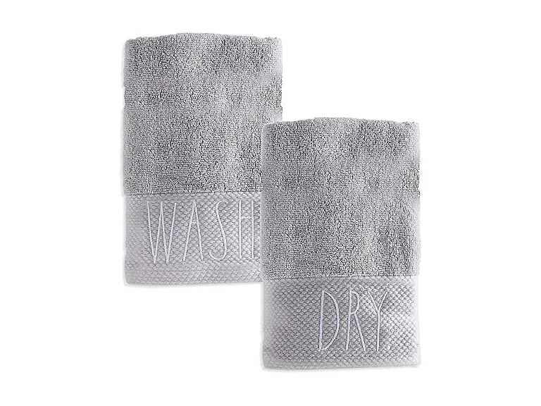 Rae Dunn Hand Towels, Wash/Dry, 16"x28"