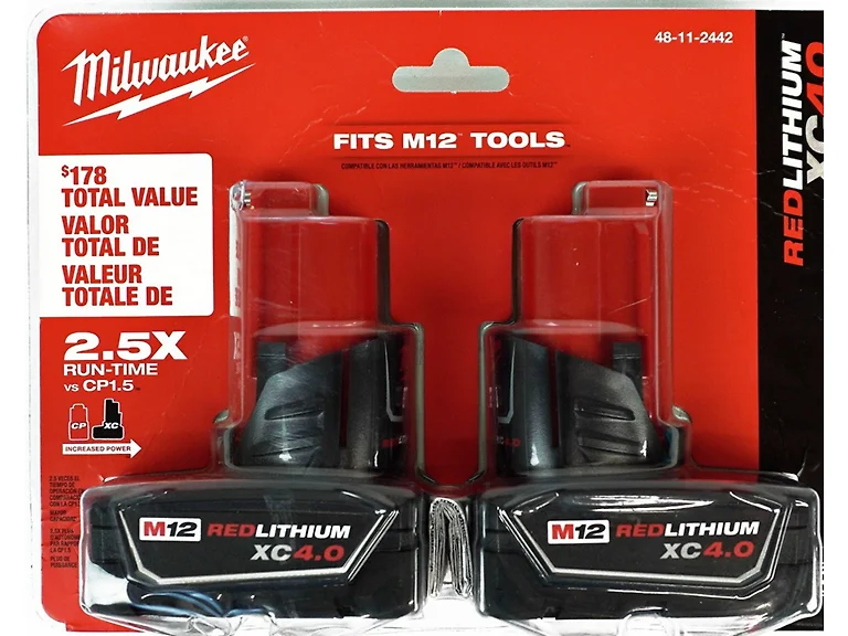 Milwaukee 48-11-2442 M12 12V 4.0 Ah Battery 2pk