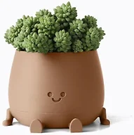 TOPOLA Happy Face Planter, 5.2 Inches Plastic Plant Pot, Self Watering Plant Pot with Drainage Holes for Indoor Outdoor, Succulent Pot, Funny Flower Pot, Khaki