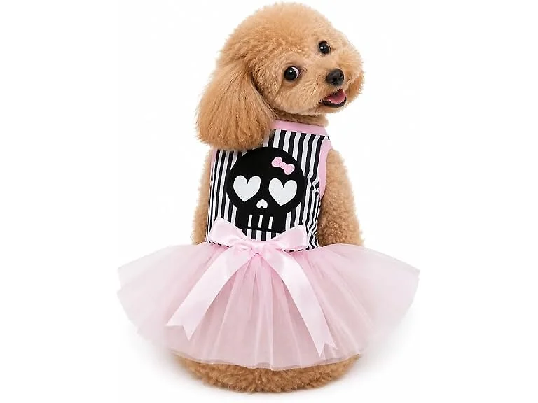 Petitebella Black Skull Face Puppy Dog Dress