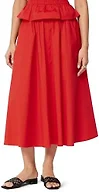 Amazon Essentials Women's Mid-Rise A-Line Cotton Stretch Poplin Midi Skirt with Elastic Waist, Red, Medium