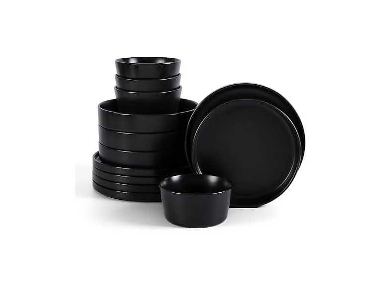 Stone Lain Celina Stoneware 12-Piece Dinnerware Set, Black