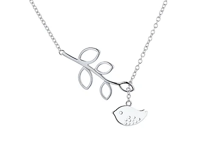 Lariat Brid and Leaf Pendant Necklace