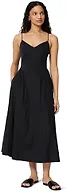 Amazon Essentials Women's Fit & Flare Thin Strap Cotton Poplin Midi Dress, Black, Large