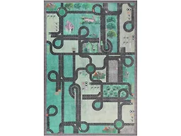 Superior Country Road Non-Slip Indoor Rug for Kids, Toddlers & Babies, Washable for Playroom, Kids Room, Nursery, or Bedroom, Interactive Road, Streets, Buildings and Trees, 3' x 5', Pine Green