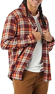 Amazon Essentials Men's Regular Fit Long-Sleeve Flannel Shirt, Soft Brushed Cotton, Lightweight yet Warm, Burgundy Orange Plaid, Small