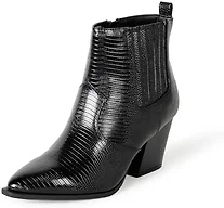 The Drop Women's Sia Pointed Toe Western Ankle Boot, Black Lizard, 5