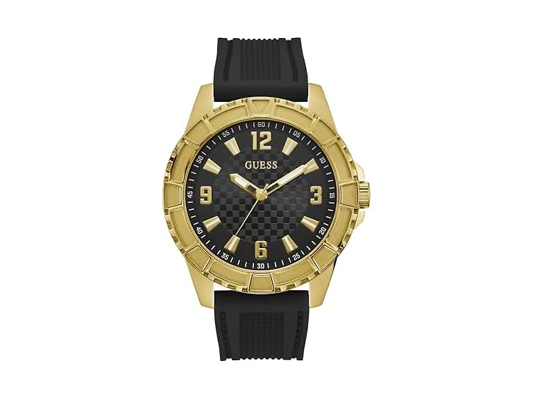 Guess Men's 50mm Watch - Black Silicone Gold Tone