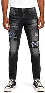 Blukraf] Men's Slim Fit Stacked Jeans - Low Stretch Ripped Destroyed Denim Male Pants, Casual Y2K Streetwear Biker Jeans
