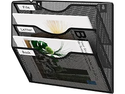 EasyPAG 3 Pocket Mesh Wall File Organizer, Hanging Paper Folder Holder with Classify Label, Vertical Wall Mount Mail Organizer for Office Home Classroom, Black