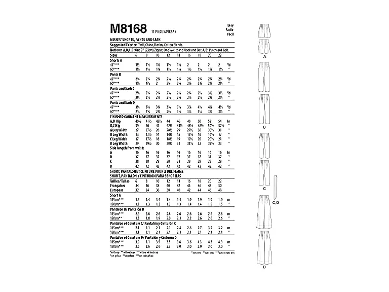 McCall's M8168A Misses Skirt/Pants, A
