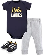 Hudson Baby Unisex Baby Cotton Bodysuit, Pant and Shoe Set, Hola Ladies Short Sleeve, Newborn
