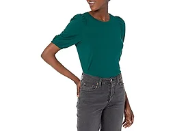 Amazon Essentials Women's Regular-Fit Twist Puff Sleeve Crewneck T-Shirt, Green Botanical, Medium