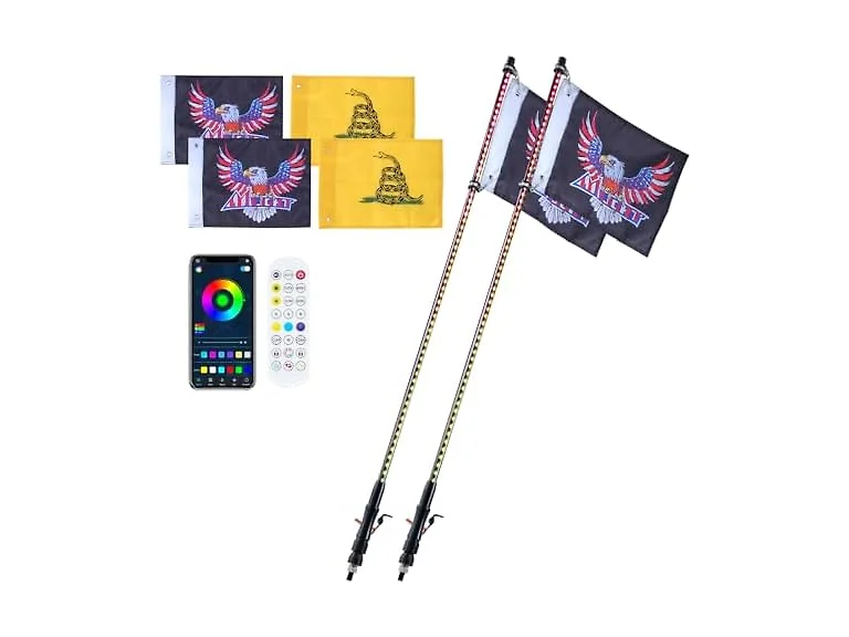 2 PCS 4 FT Whip Light, APP & RF Remote Control