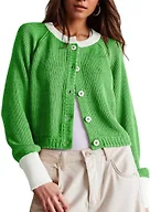 UNCLECAT Womens Cropped Cardigan Sweaters - Green, Small