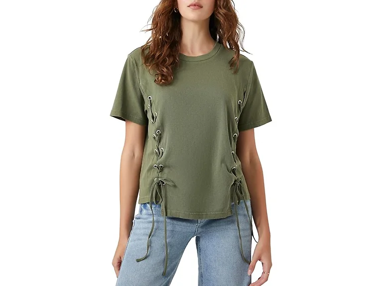Forever 21 Women (XS) Lace-up Crew Cypress Tee