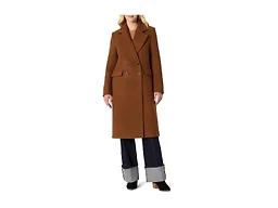 Amazon Essentials Women's Relaxed-Fit Double-Breasted Wool-Blend Longline Coat, Caramel Heather, Small