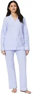 Amazon Essentials Women's Cotton Stretch Poplin Pajama Set, Long Sleeve Button-Down Shirt with Pants, Blue Pinstripe, Small