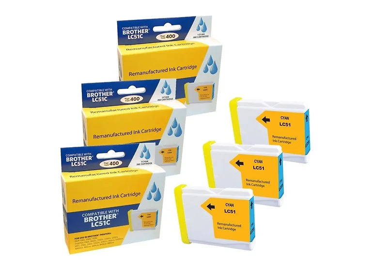Compatible Brother LC51 Ink Cartridge, Cyan (3 Pack)