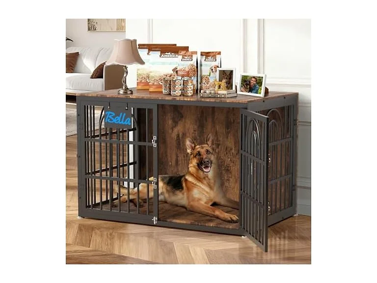 Tiovo 47 Inch Antique Walnut Dog Crate
