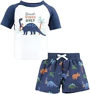 Hudson Baby Unisex Baby Swim Rashguard Set, Beach Vibe Dino, 3-6 Months