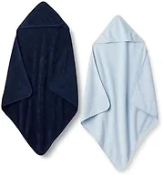Amazon Essentials x Sofia Grainge Unisex Babies' Hooded Bath Towel, Pack of 2, Light Blue/Navy, One Size
